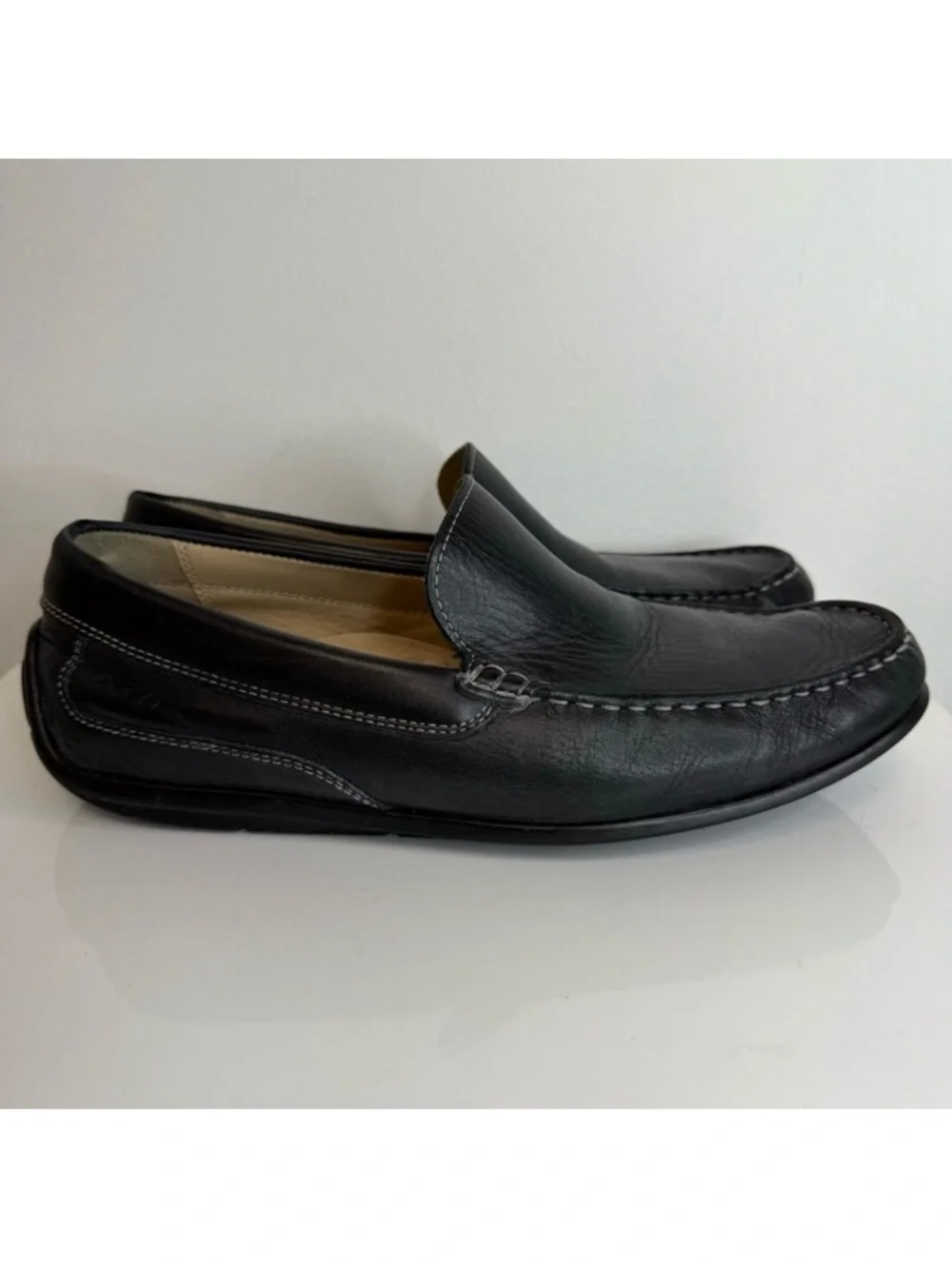 Ecco Black Leather Classic Moc Toe Leather Loafer Shoe Slip On Men Size 42 8-8.5